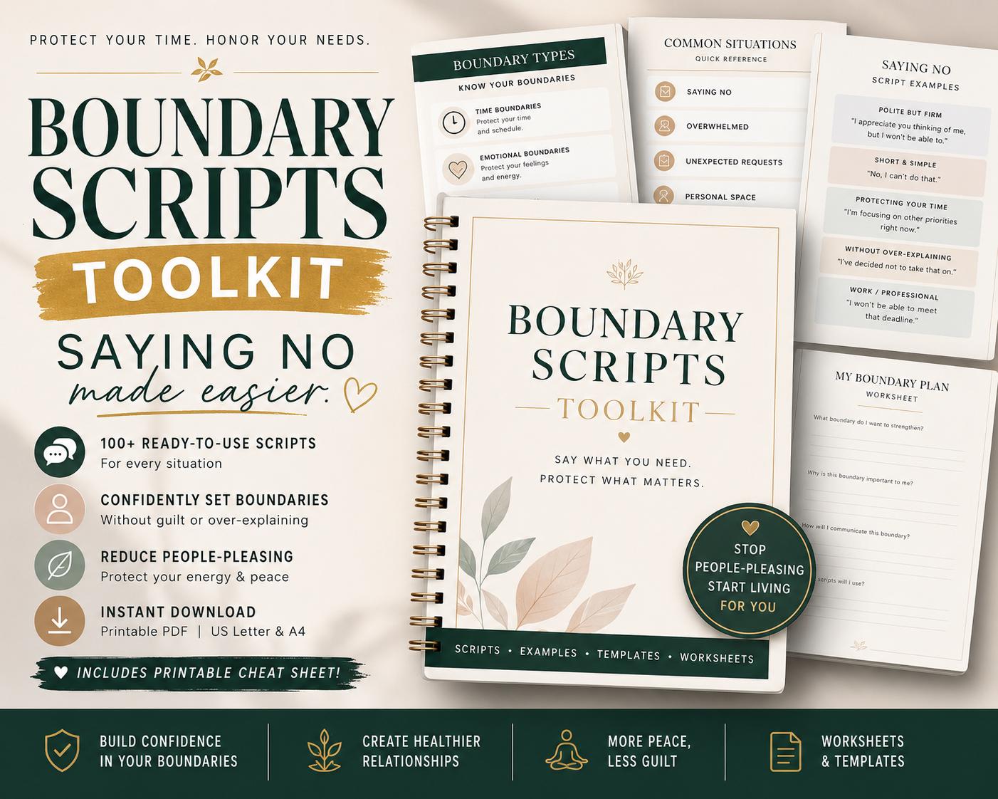 Boundary Scripts Toolkit Saying No Without Guilt People Pleasing Recovery 200 Plus Boundary Scripts Copy Paste Texts Healthy Boundaries PDF - PokeTradingShop
