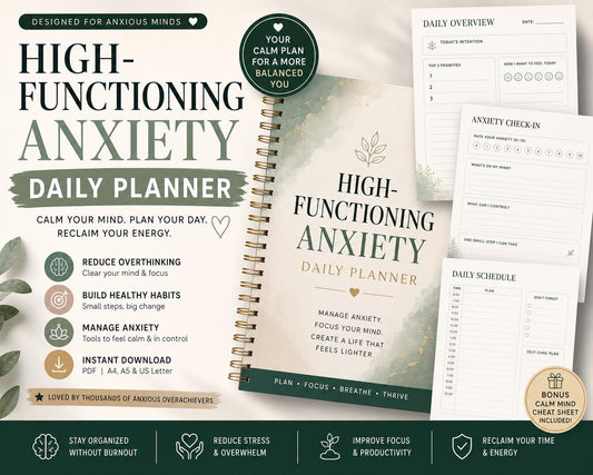 High Functioning Anxiety Daily Planner PDF Overthinking & People Pleasing Planner Boundary Setting Workbook Printable Self Care Planner - PokeTradingShop