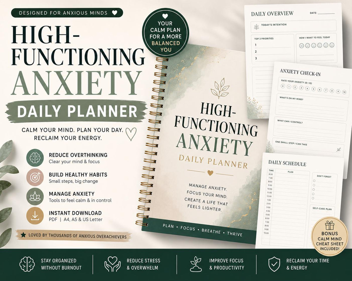 High Functioning Anxiety Daily Planner PDF Overthinking & People Pleasing Planner Boundary Setting Workbook Printable Self Care Planner - Image 1
