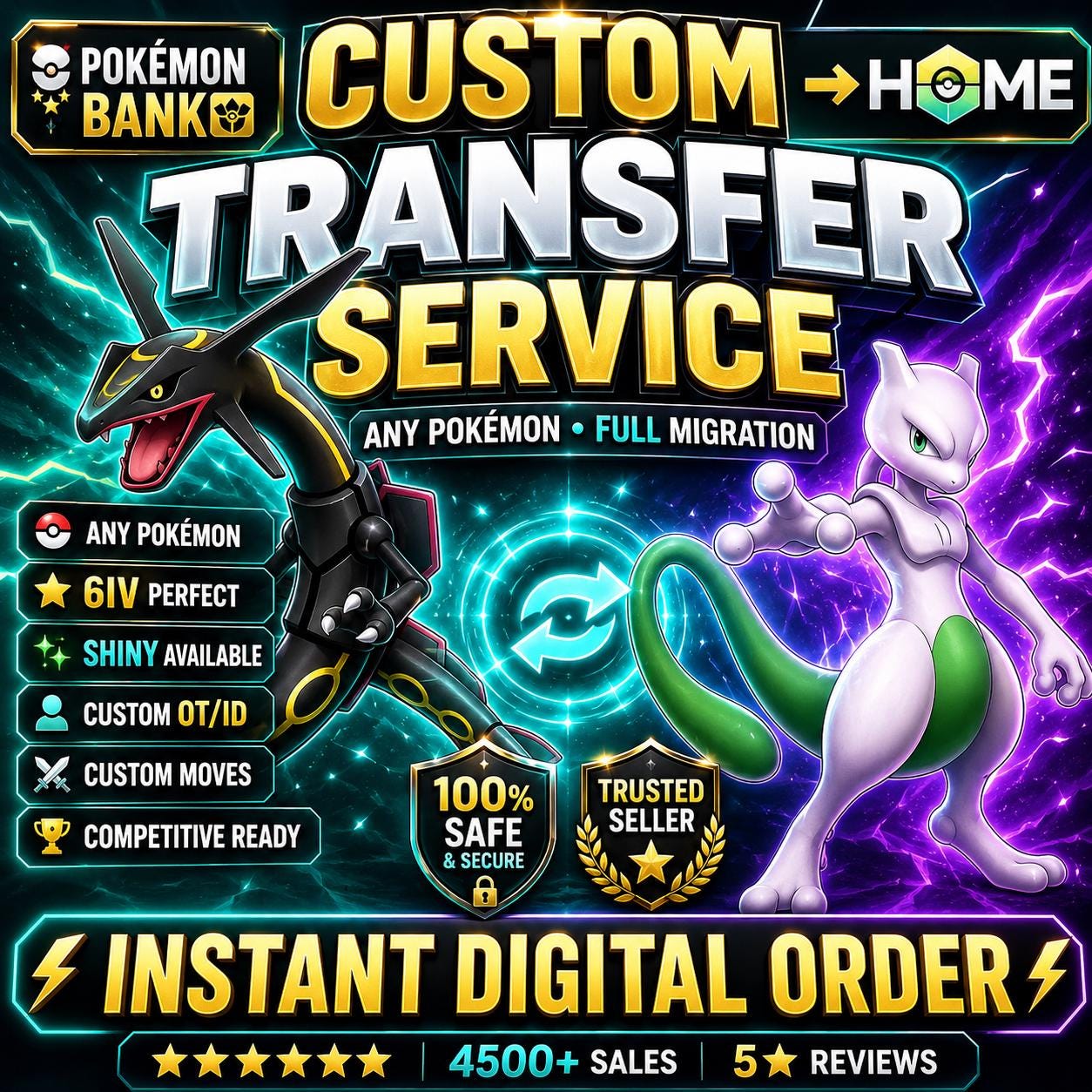 CUSTOM SHINY POKEMON Home Pokopia Ready Any Species Battle Ready 6IV Custom Ot Trainer Name