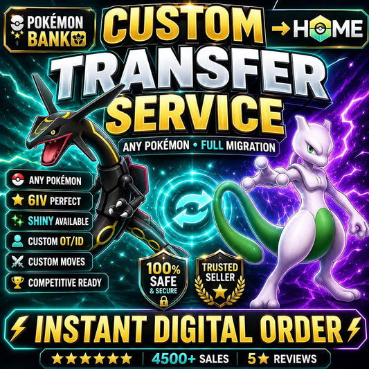 CUSTOM SHINY POKEMON Home Pokopia Ready Any Species Battle Ready 6IV Custom Ot Trainer Name