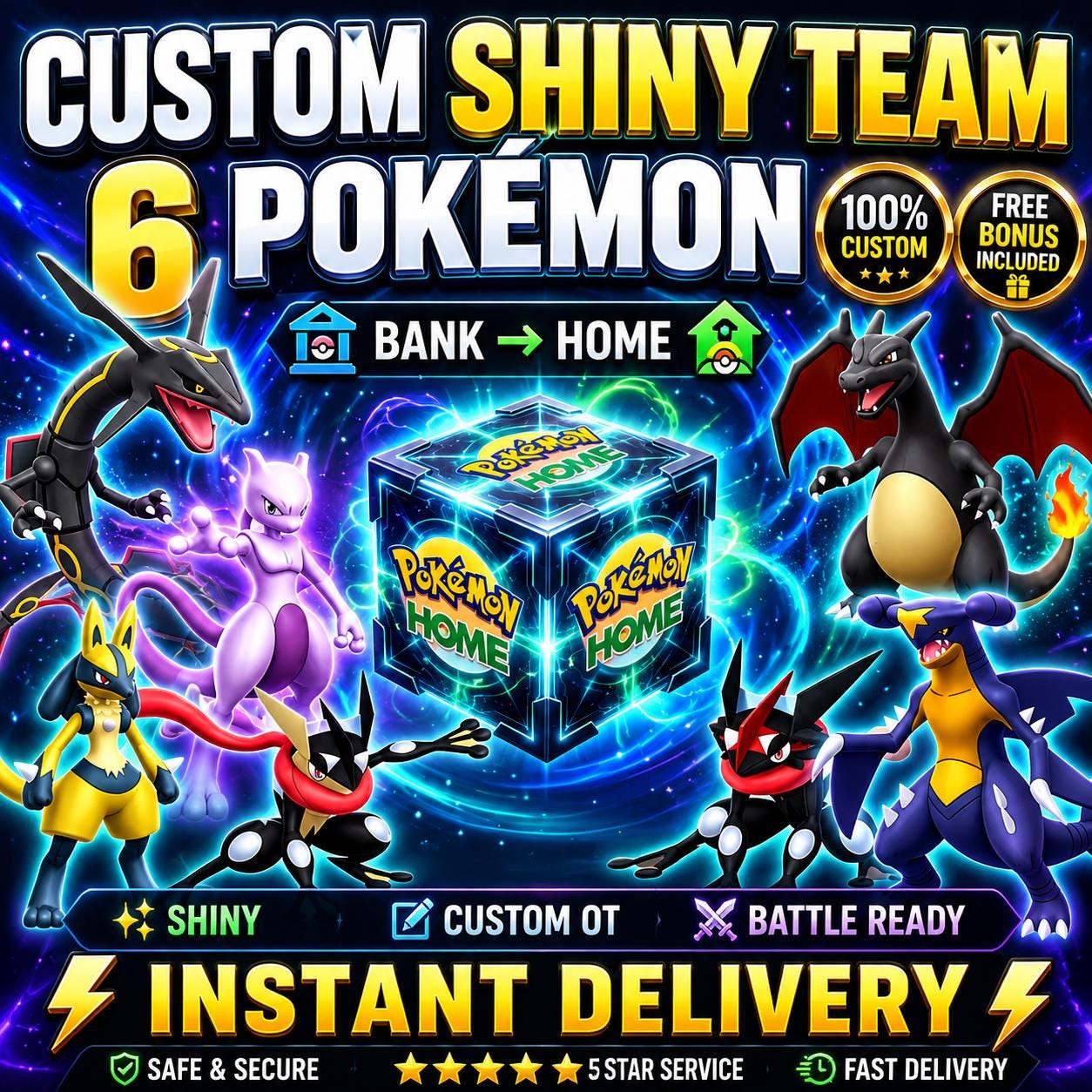 CUSTOM SHINY TEAM 6 Pokemon Home Pokopia Ready Build Your Own Bundle Any Species Battle Ready