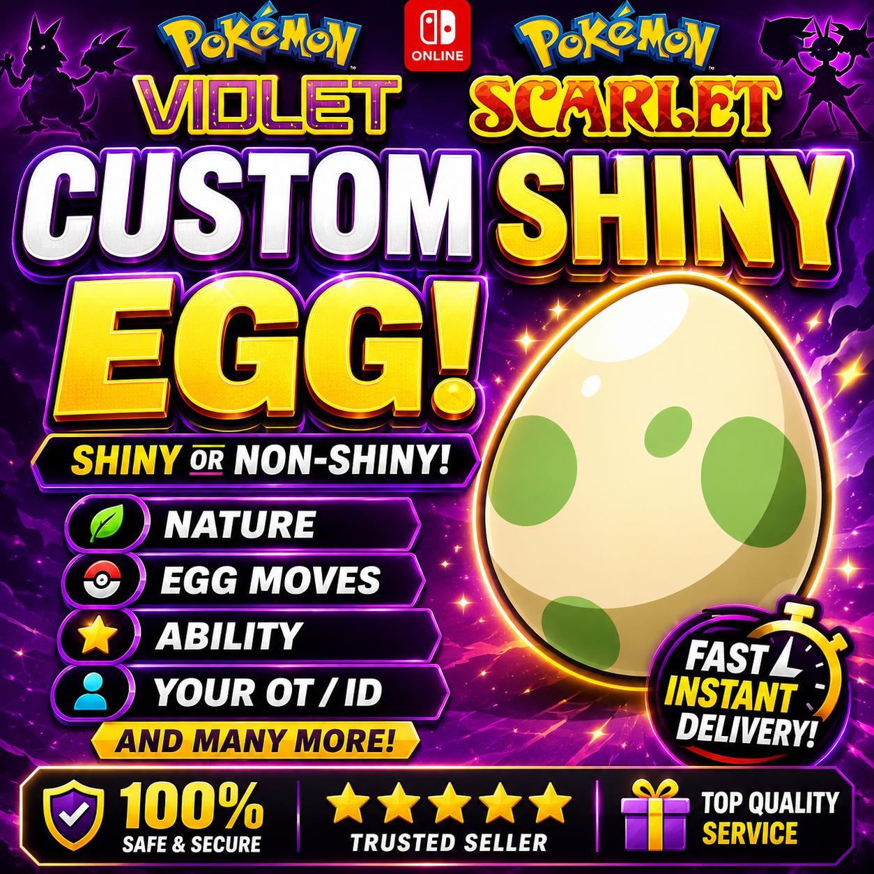 6IV CUSTOM POKÉMON Egg Pokémon Scarlet Violet Choose Pokemon, Shiny, Level, EV's, Nature