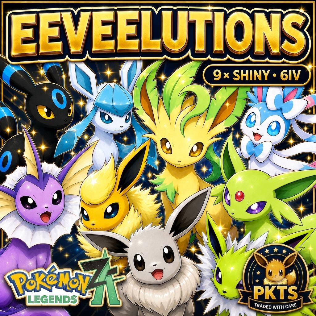 All Shiny Eeveelutions Bundle Pokemon Legends ZA, Buy 9 Shiny Eevee Evolutions, 6IV Battle Ready, Eeveelution Set ZA, Pokemon Trade