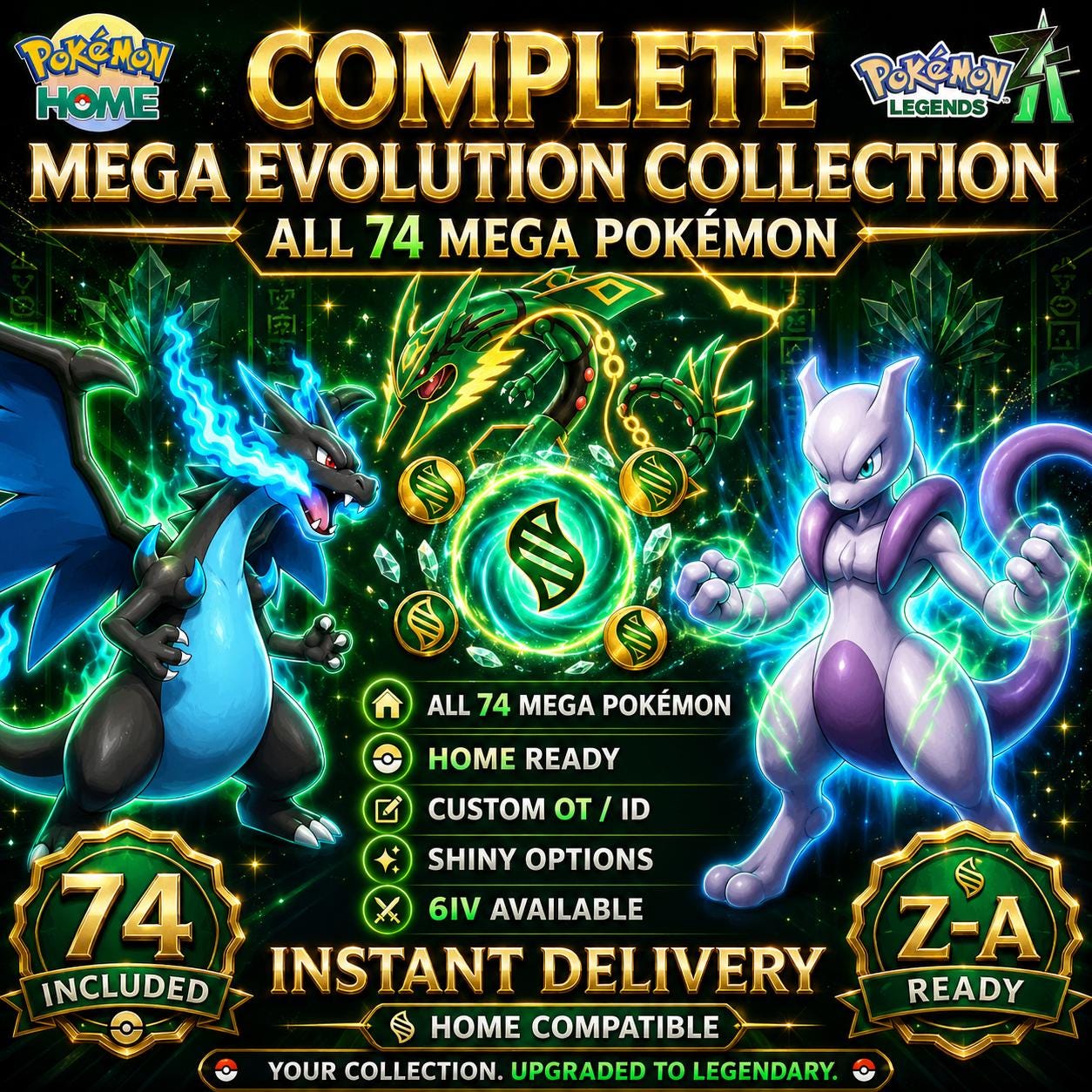 HOME TRANSFER 74x Shiny Mega Evolution Pokémon Pack – Legends Za Pre Order Pokémon HOME Instant