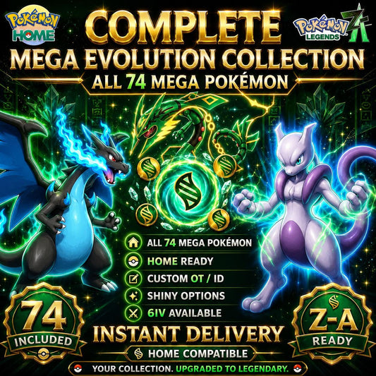 HOME TRANSFER 74x Shiny Mega Evolution Pokémon Pack – Legends Za Pre Order Pokémon HOME Instant