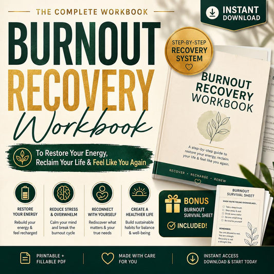 Burnout Recovery Workbook to Restore Your Energy and Rest Without Guilt Gentle Self Care Journal for Exhaustion Overwhelm Emotional Burnout - PokeTradingShop