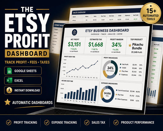 Etsy Bookkeeping Spreadsheet Profit Tracker Sales Tax Dashboard for Etsy Sellers Small Business Income Expense Tracker Google Sheets Excel - PokeTradingShop