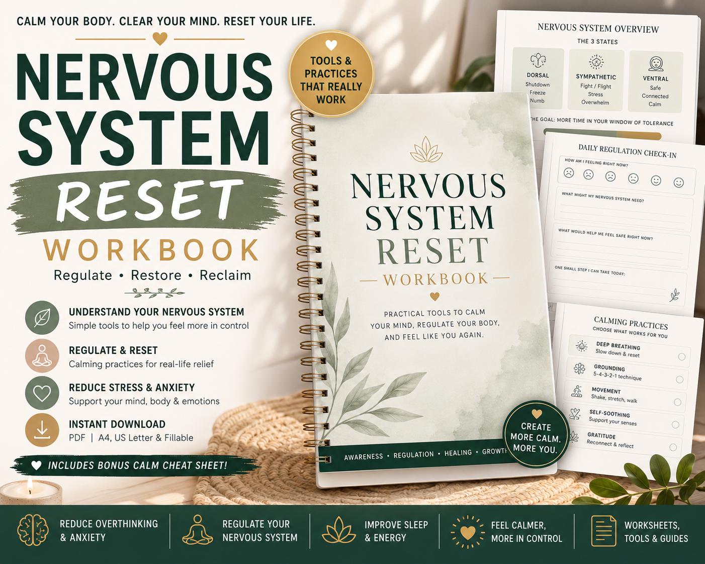 Nervous System Reset Workbook PDF Somatic Healing Workbook Grounding Exercises Anxiety Relief Stress Recovery Burnout Recovery - PokeTradingShop