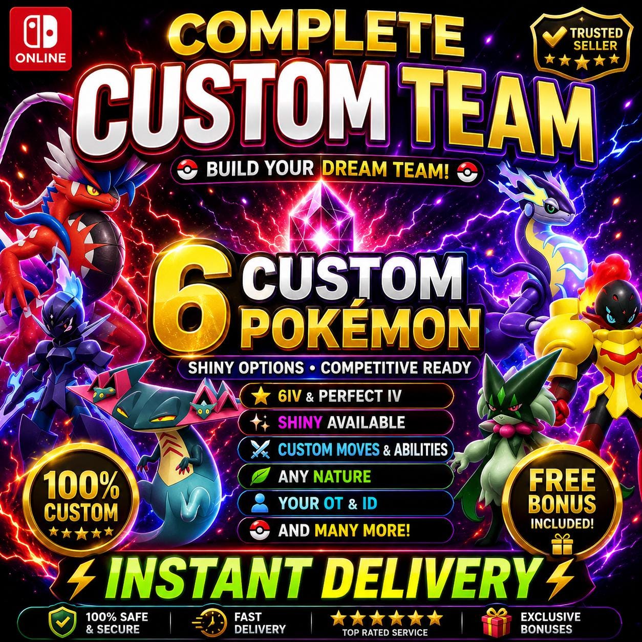 CUSTOM SHINY TEAM 6 Pokemon Scarlet Violet Pokopia Ready Build Your Own Bundle Any Species