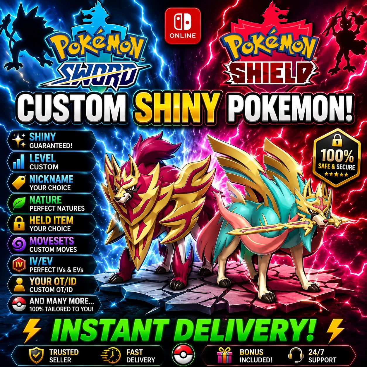 CUSTOM SHINY POKEMON Sword Shield Pokopia Ready Any Species Battle Ready 6IV Custom Ot Trainer