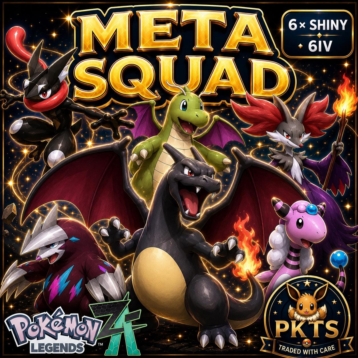Shiny Battle Team Pokemon Legends ZA, Charizard Greninja Dragonite 6IV, 6x Competitive Battle Ready Bundle, Pokemon Trade