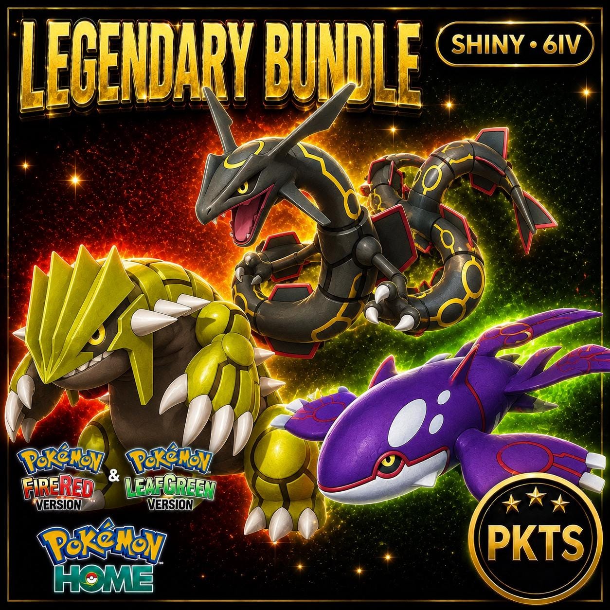 Pokémon FIRERED LEAFGREEN Authentic LEGENDARIES Shiny Rayquaza Groudon Kyogre Pokemon Home