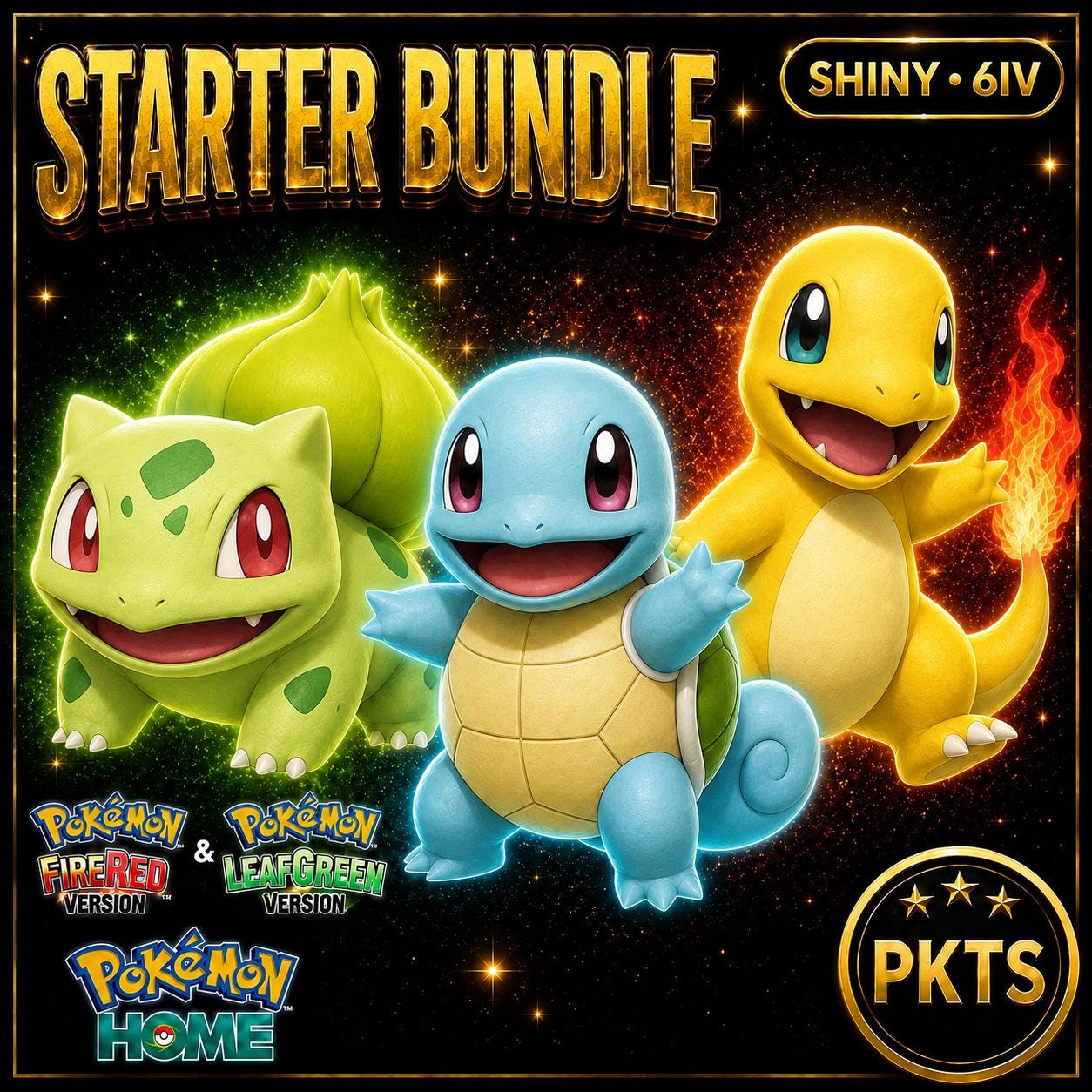 Pokémon FIRERED LEAFGREEN Authentic STARTERS Shiny Charmander Squirtle Bulbasaur Pokemon Home