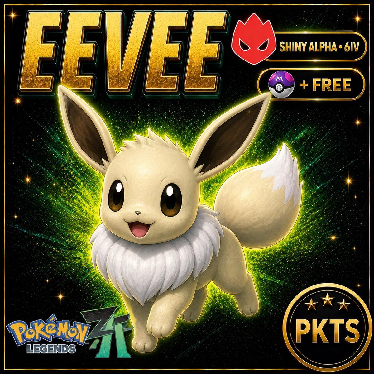 Pokemon Za Lvl 5 Adamant SHINY ALPHA 6IV Eevee Pokémon Legends ZA 6IV Competitive Battle Ready