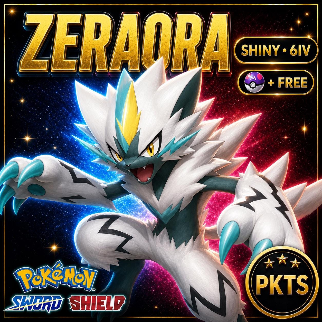 Shiny ZERAORA Pokemon Sword Shield 6IV Competitive Battle Ready