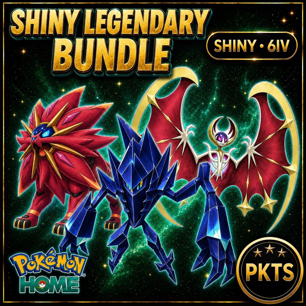 Shiny Solgaleo Lunala Necrozma Pokémon HOME Bundle 6IV Competitive Battle Ready