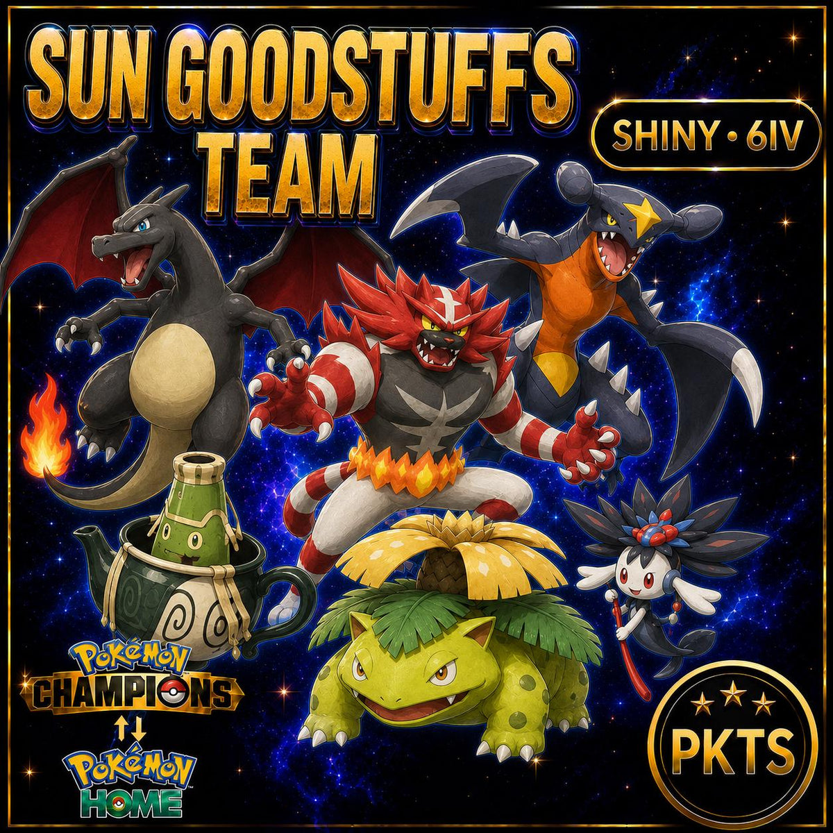 Shiny Sun Goodstuffs Team Pokémon Champions 6IV Competitive Battle Ready
