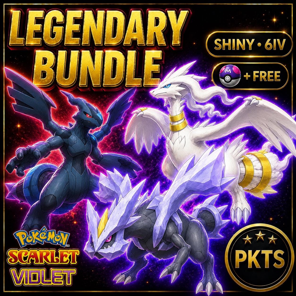 Shiny Zekrom Reshiram Kyurem Bundle 6IV Battle Ready Scarlet Violet