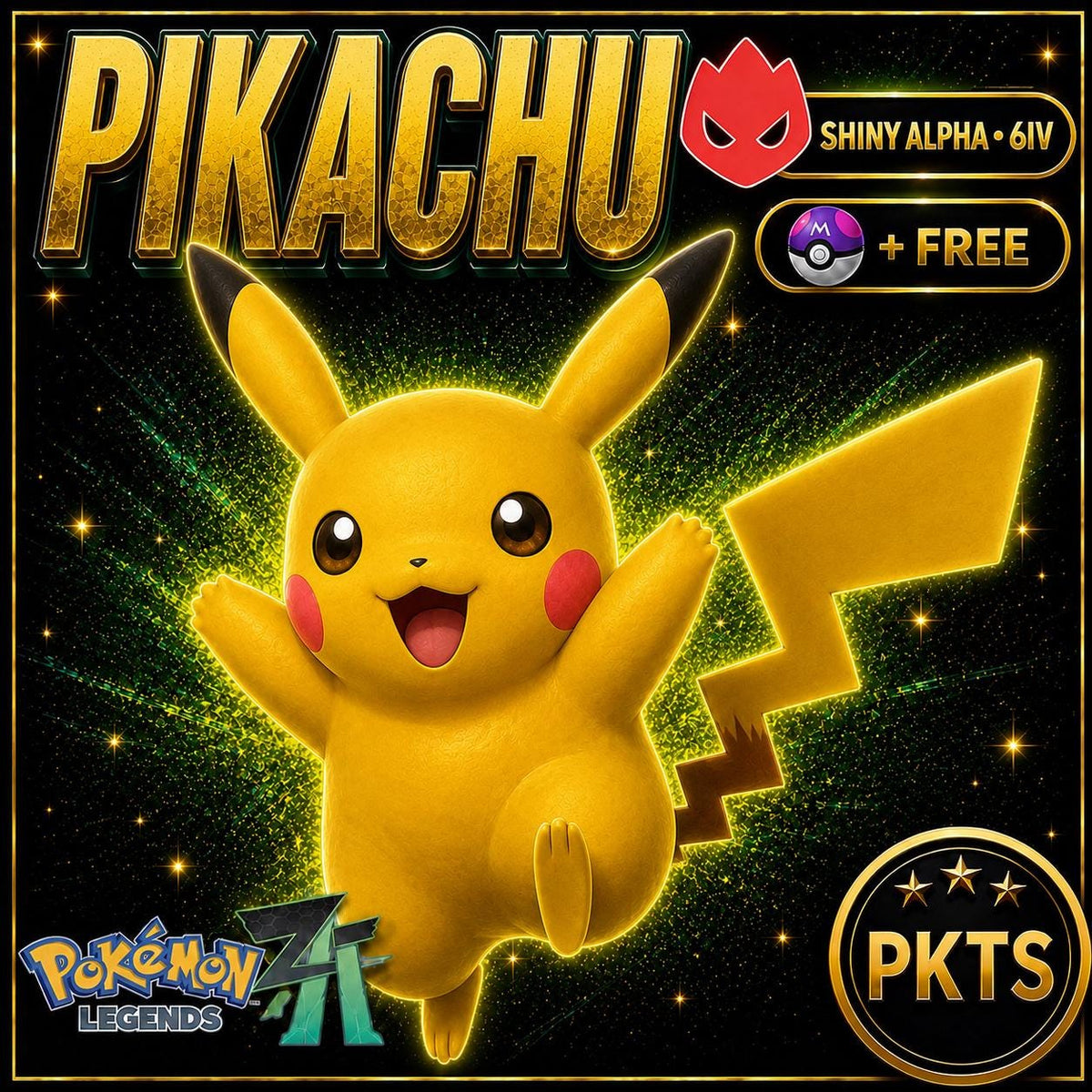 Pokemon Za Lvl 5 Timid SHINY ALPHA 6IV Pikachu Pokémon Legends ZA 6IV Competitive Battle Ready