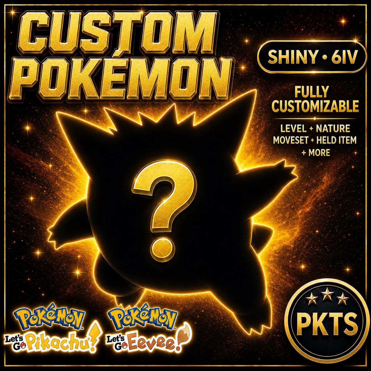 CUSTOM SHINY POKEMON Lets Go Pikachu Eevee Pokopia Ready Any Species Battle Ready 6IV Custom Ot