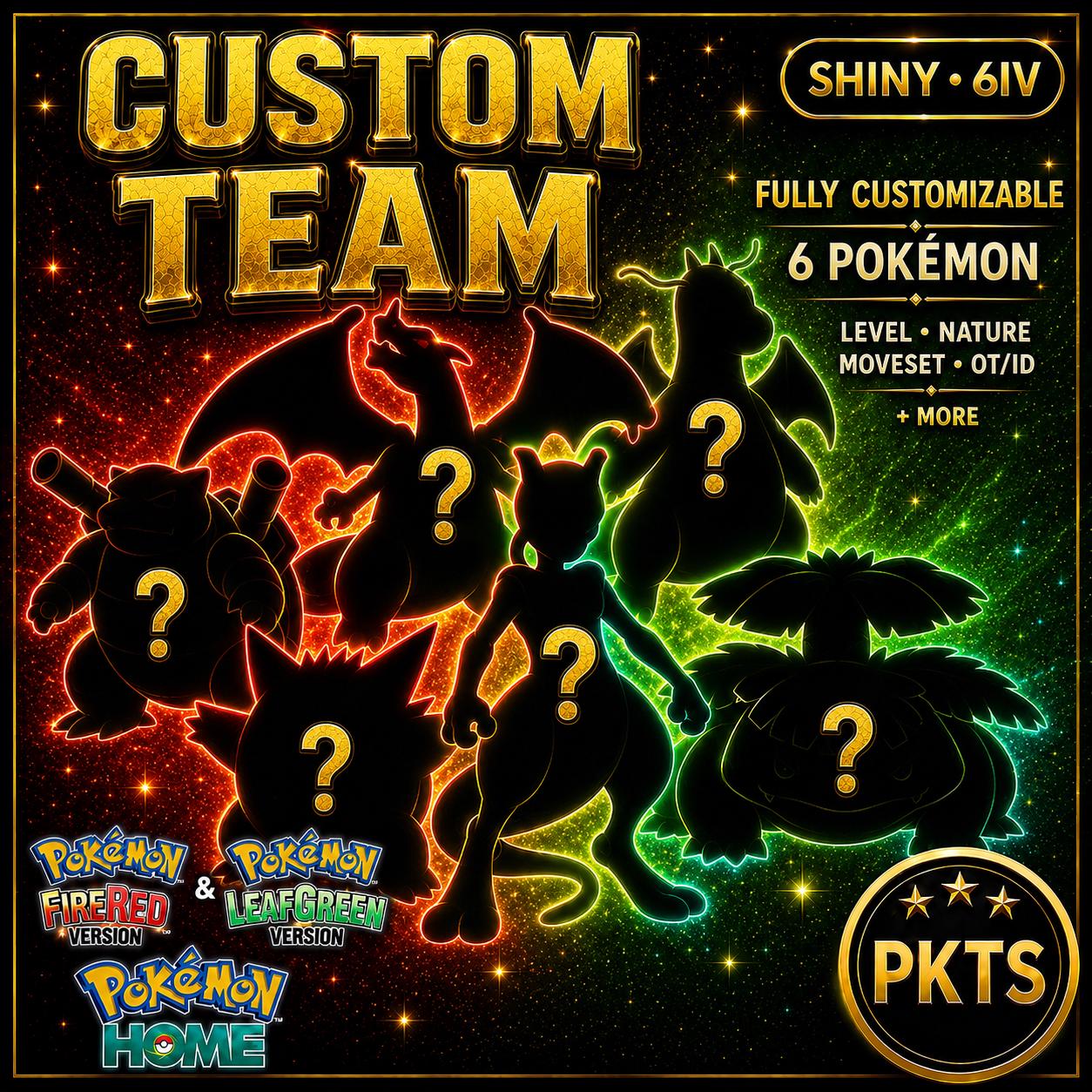CUSTOM SHINY TEAM 6 Pokemon FireRed LeafGreen Pokopia Ready Build Your Own Bundle Species