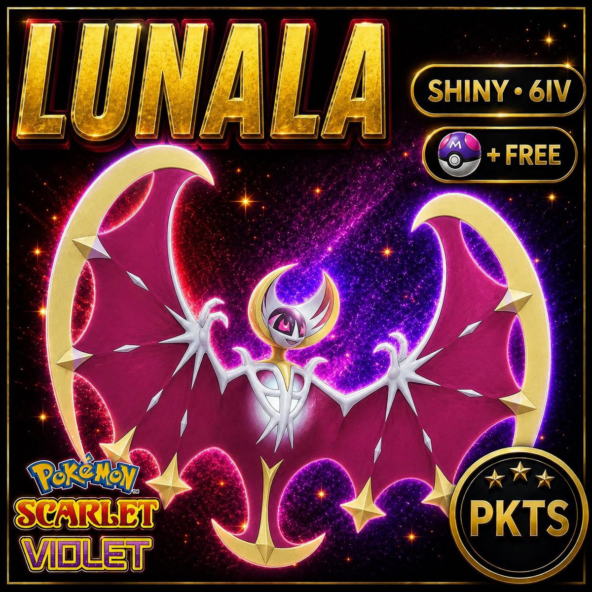 Shiny LUNALA Pokémon Scarlet and Violet 6IV Competitive Battle Ready