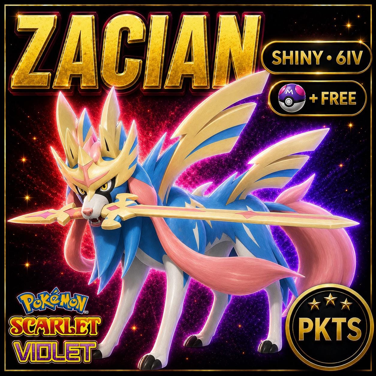 Shiny 6iv ZACIAN CROWNED SWORD Pokémon Scarlet and Violet 6IV Competitive Battle Ready
