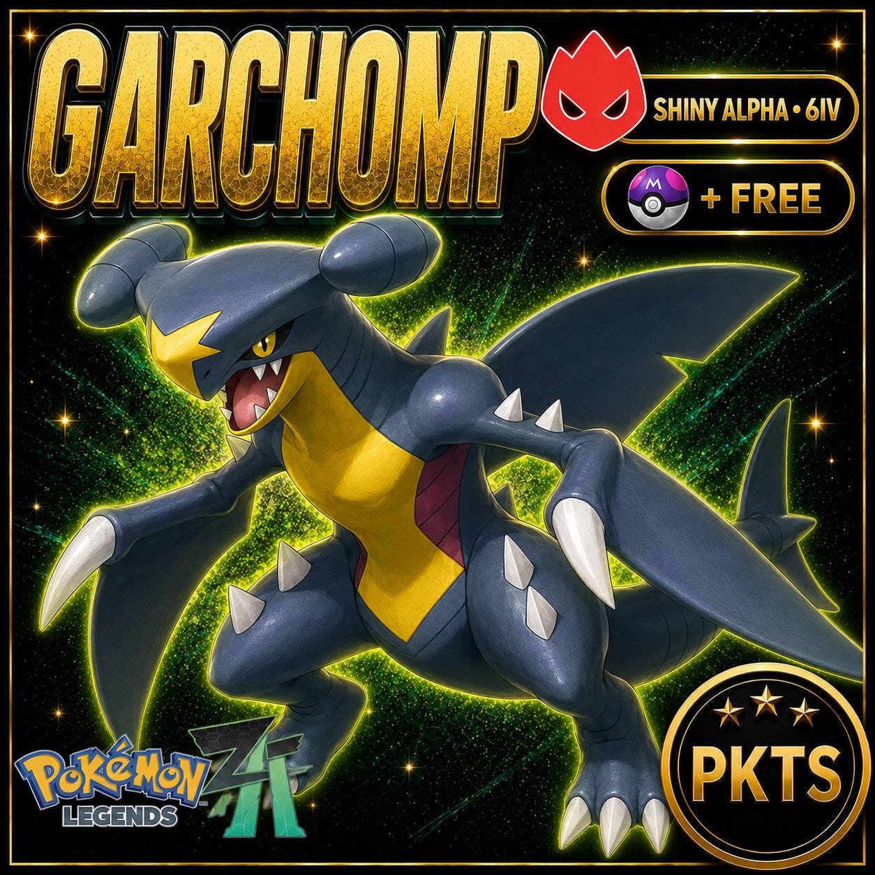 Pokemon Za ALPHA Shiny 6IV Garchomp + Mega Stone Garchompite Competitive Battle Ready Any Held Item Mega Evolution Z A ZA