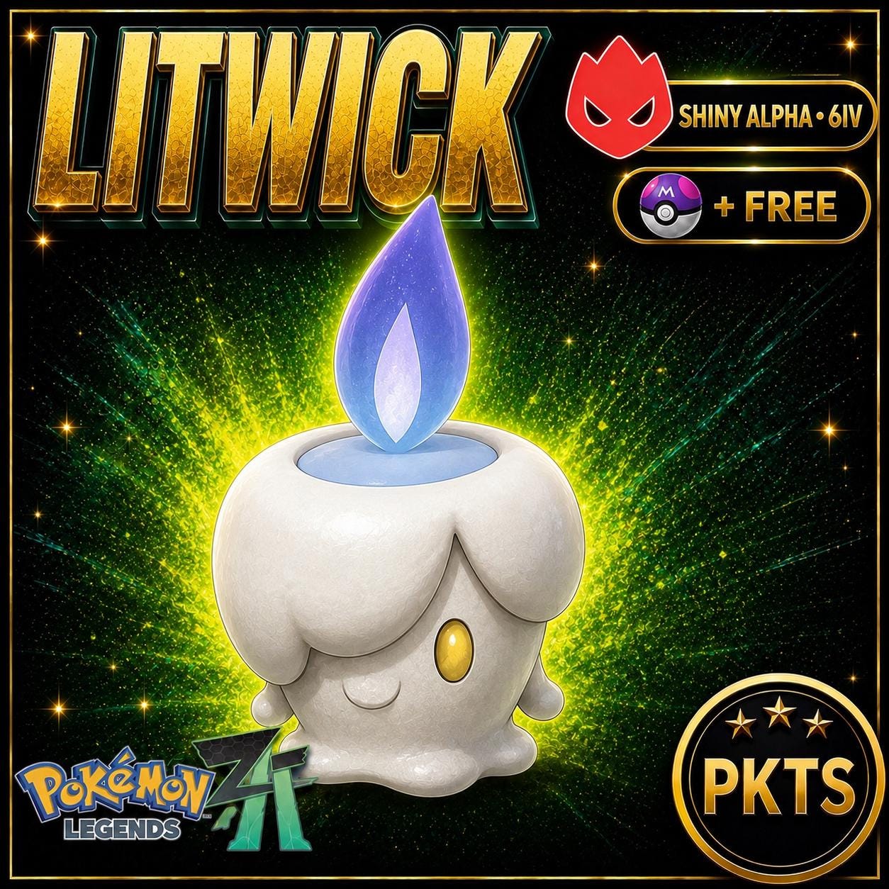 Shiny Alpha Litwick Pokémon Legends ZA 6IV Competitive Battle Ready