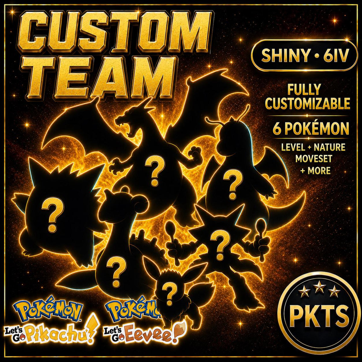 CUSTOM SHINY TEAM 6 Pokemon Lets Go Pikachu Eevee Pokopia Ready Build Your Own Bundle Battle