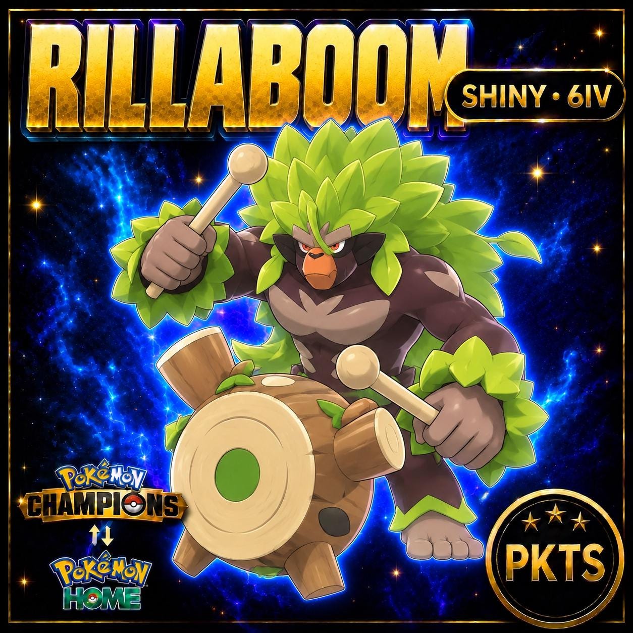 Shiny Rillaboom Pokémon Champions 6IV Competitive Battle Ready