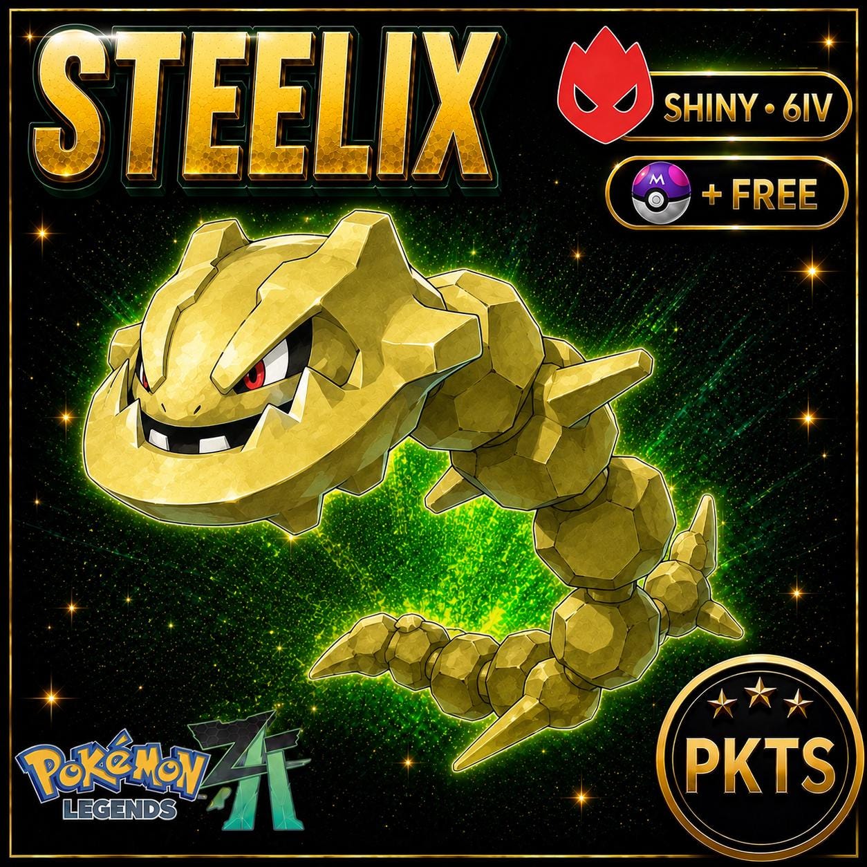 Shiny Alpha Steelix Pokémon Legends ZA 6IV Competitive Battle Ready