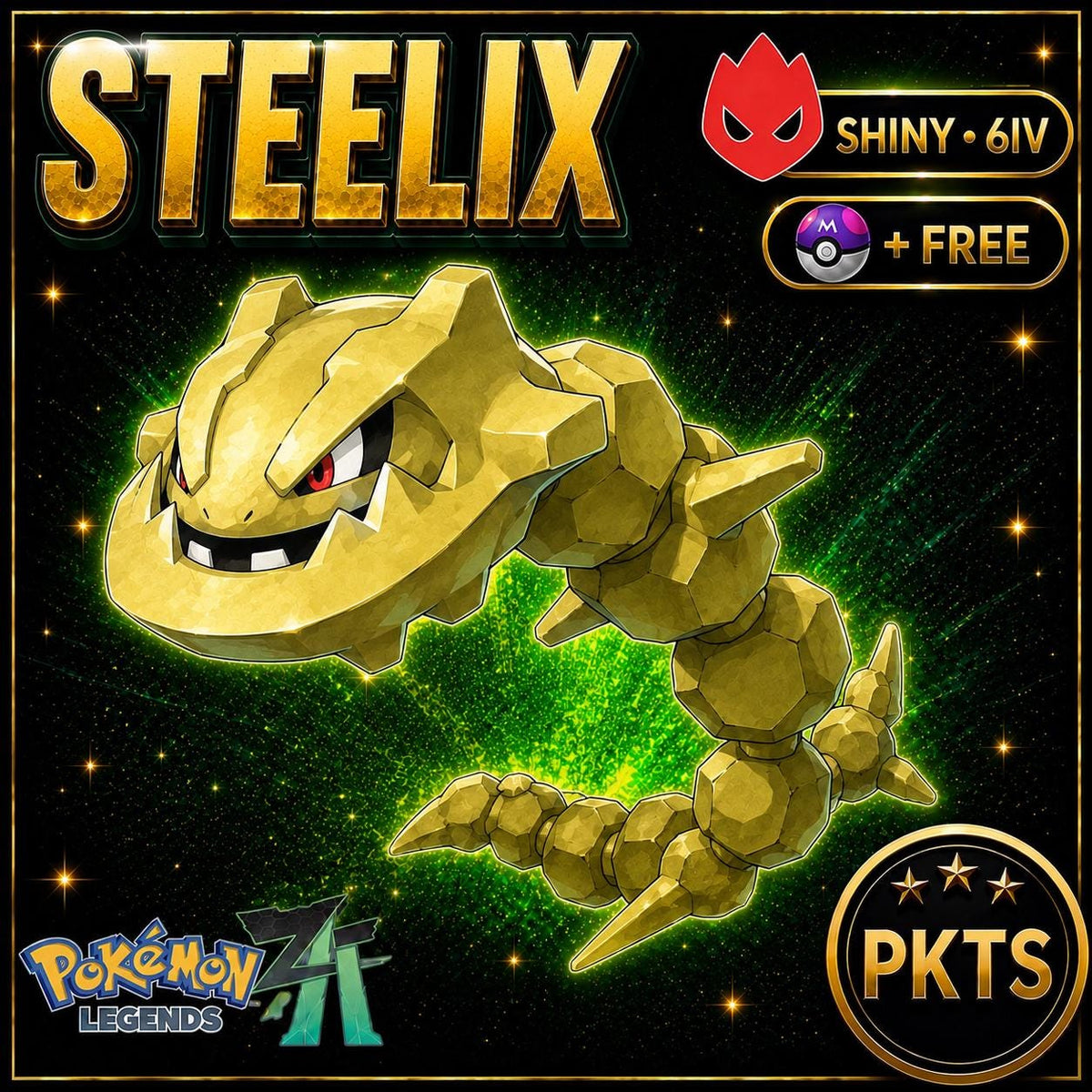 Shiny Alpha Steelix Pokémon Legends ZA 6IV Competitive Battle Ready