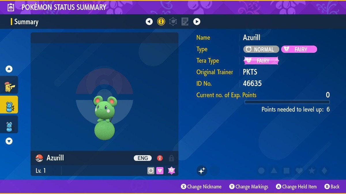 Shiny Azurill 6IV Pokémon Scarlet Violet Link Trade | PKTS