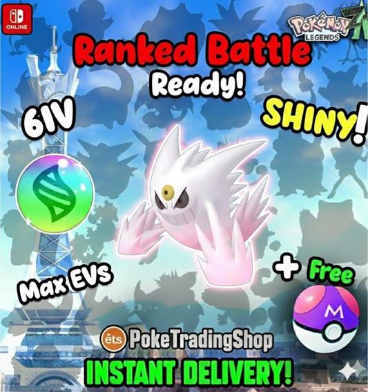 Pokemon LEGENDS ZA Alpha Shiny Gengar Mega Ready Lumiose City KALOS Region Shadow Ball Master Battle Ready 6IV Alpha Badge Home Transfer - Image 1