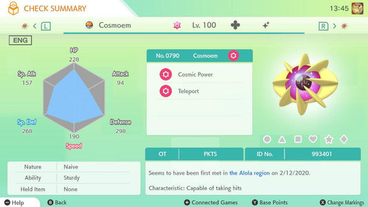 SHINY 6IV COSMOEM Pokémon Scarlet and Violet 6IV Pokemon  Competitive Area Zero: Indigo Disk DLC Free Shiny - Image 1