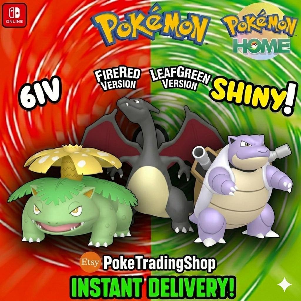 Pokémon FIRERED LEAFGREEN Authentic STARTER Evolutions Shiny Charizard Blastoise Venusaur Pokemon Home Transfer Switch 2 30th Anniversary - Image 1