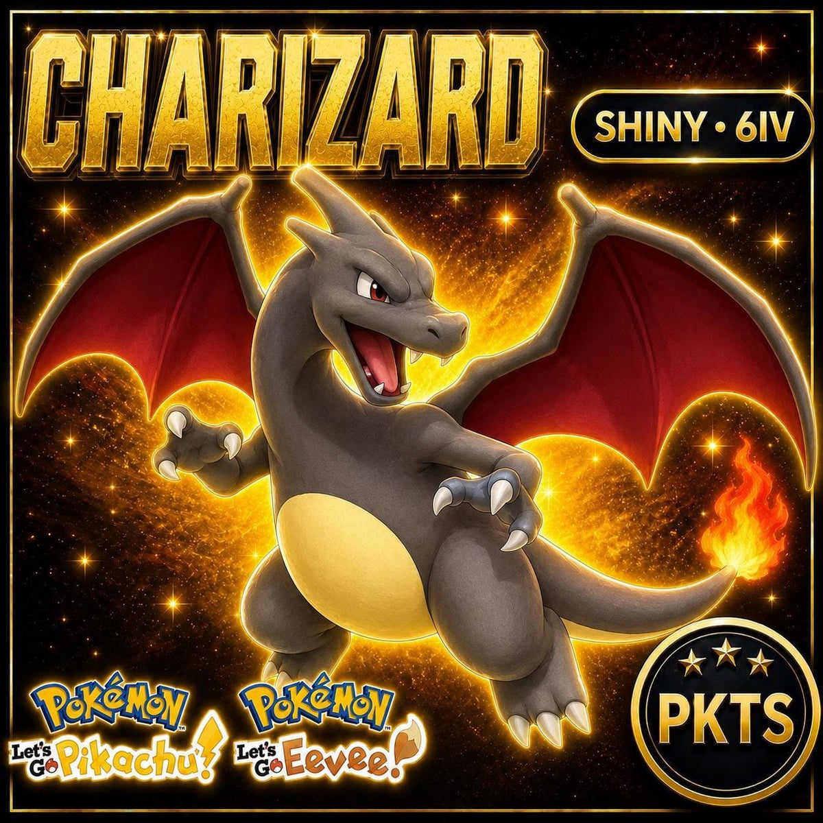 Shiny Charizard Lets Go Pikachu Eevee 6IV Competitive Battle Ready - Image 1