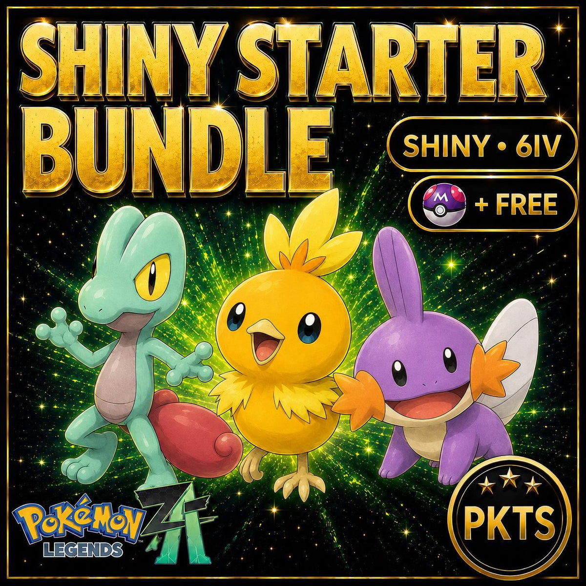 Pokemon ZA Hoenn Starters Bundle 6IV Treecko Mudkip Torchic Custom Battle Ready Trade Service Unique Gamer Gift - Image 1