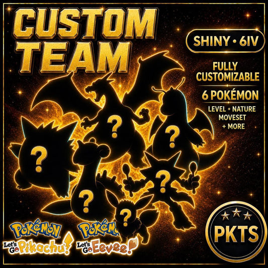Custom Shiny Team Pokemon Lets Go Pikachu Eevee 6IV Competitive Battle Ready Custom OT - Image 1