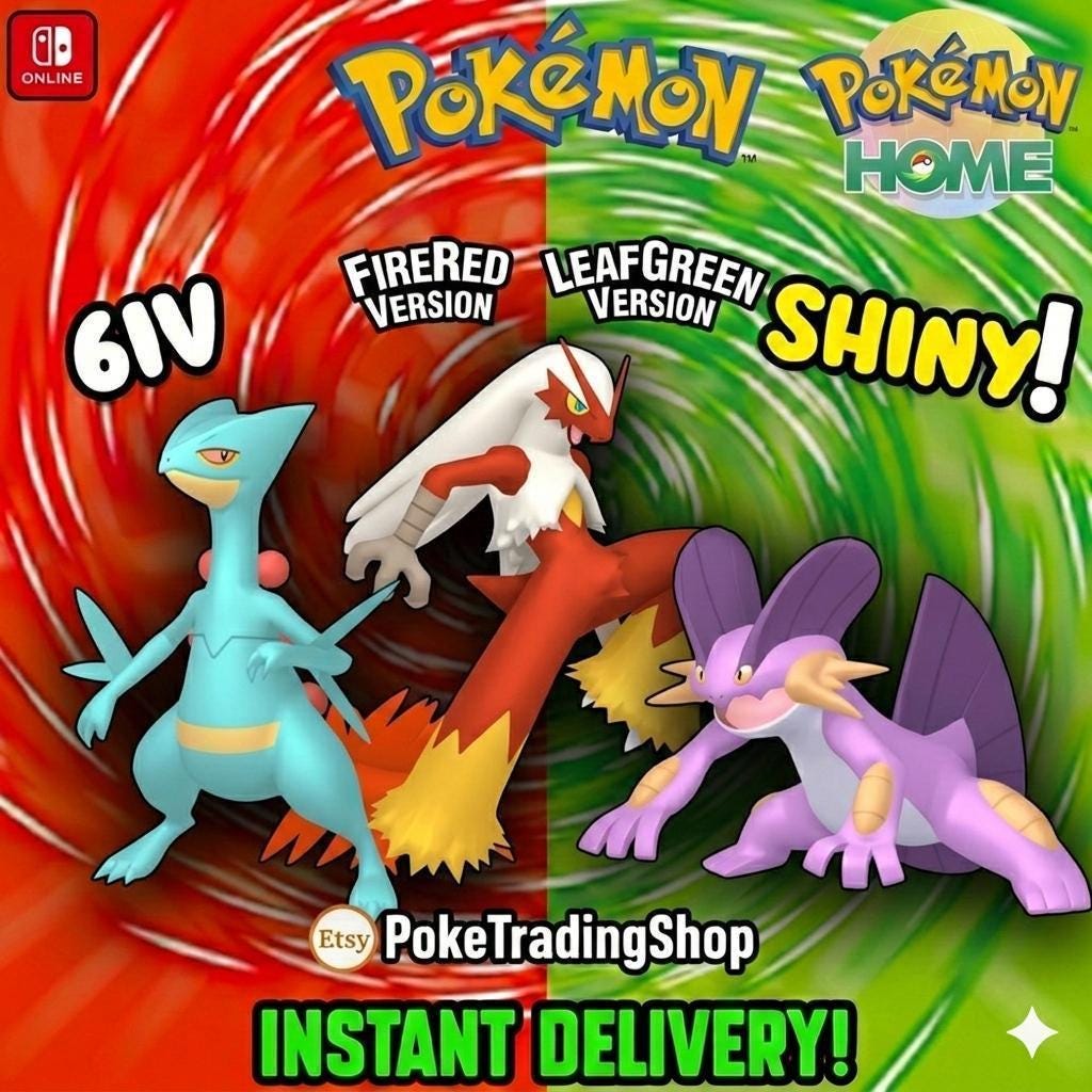 Pokémon FIRERED LEAFGREEN Authentic STARTER Evolutions Shiny Sceptile Blaziken Swampert Pokemon Home Transfer Switch 2 30th Anniversary - Image 1