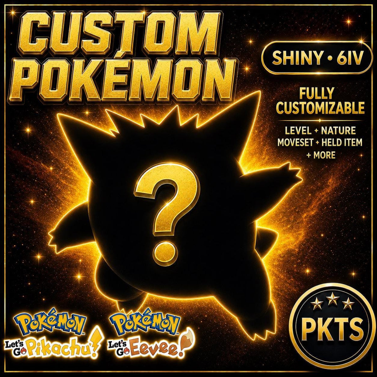 Custom Shiny Pokemon Lets Go Pikachu Eevee Shining Pearl 6IV Competitive Battle Ready Custom OT - Image 1