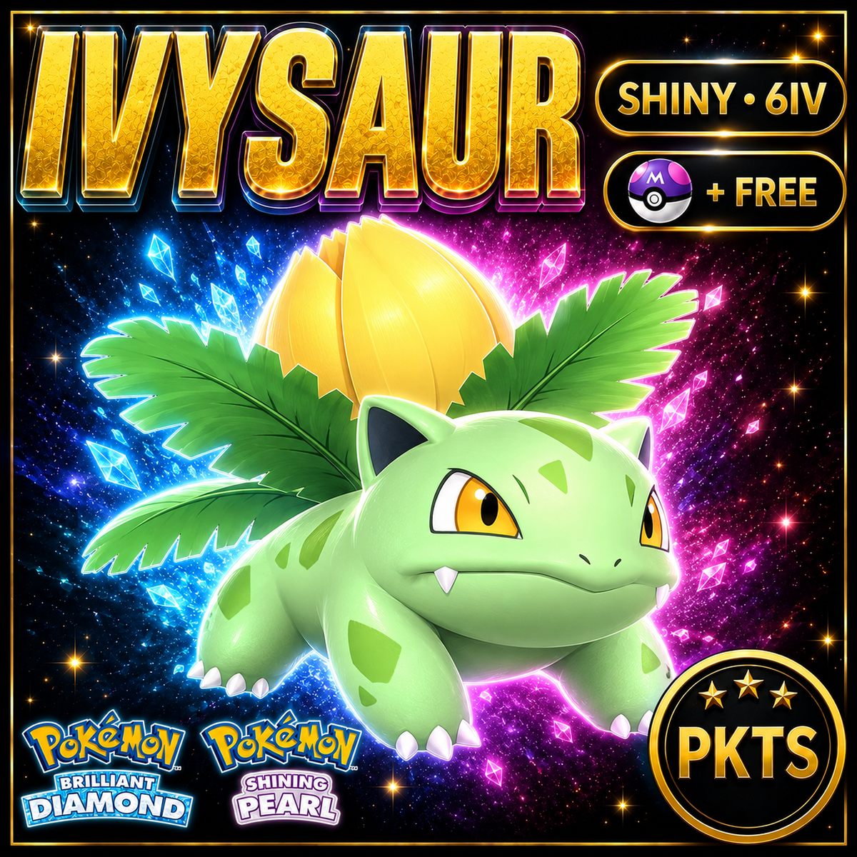 Shiny Ivysaur for Pokémon Brilliant Diamond & Shining Pearl (BDSP), 6IV, PKTS.