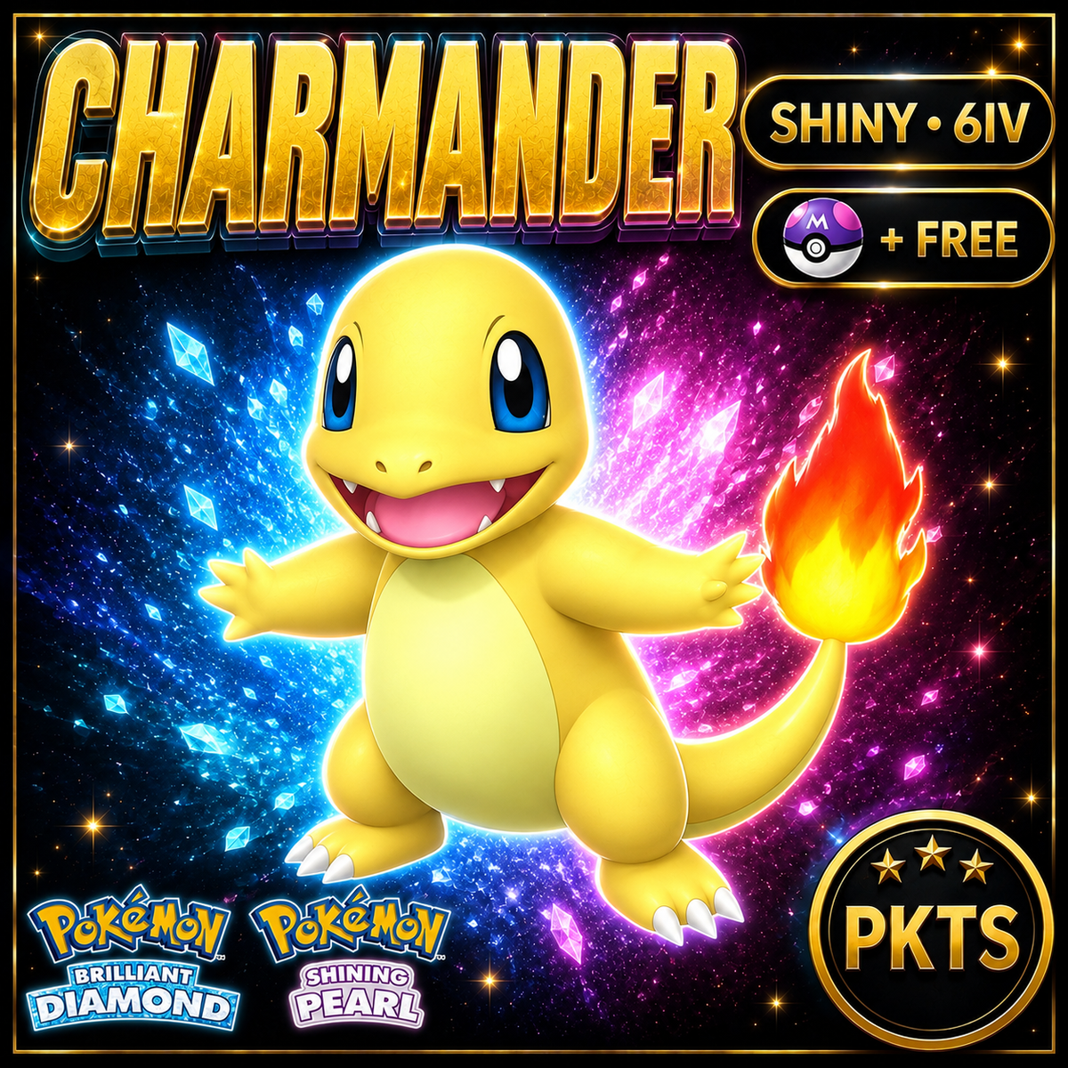 Shiny Charmander for Pokémon Brilliant Diamond & Shining Pearl (BDSP), 6IV, PKTS.