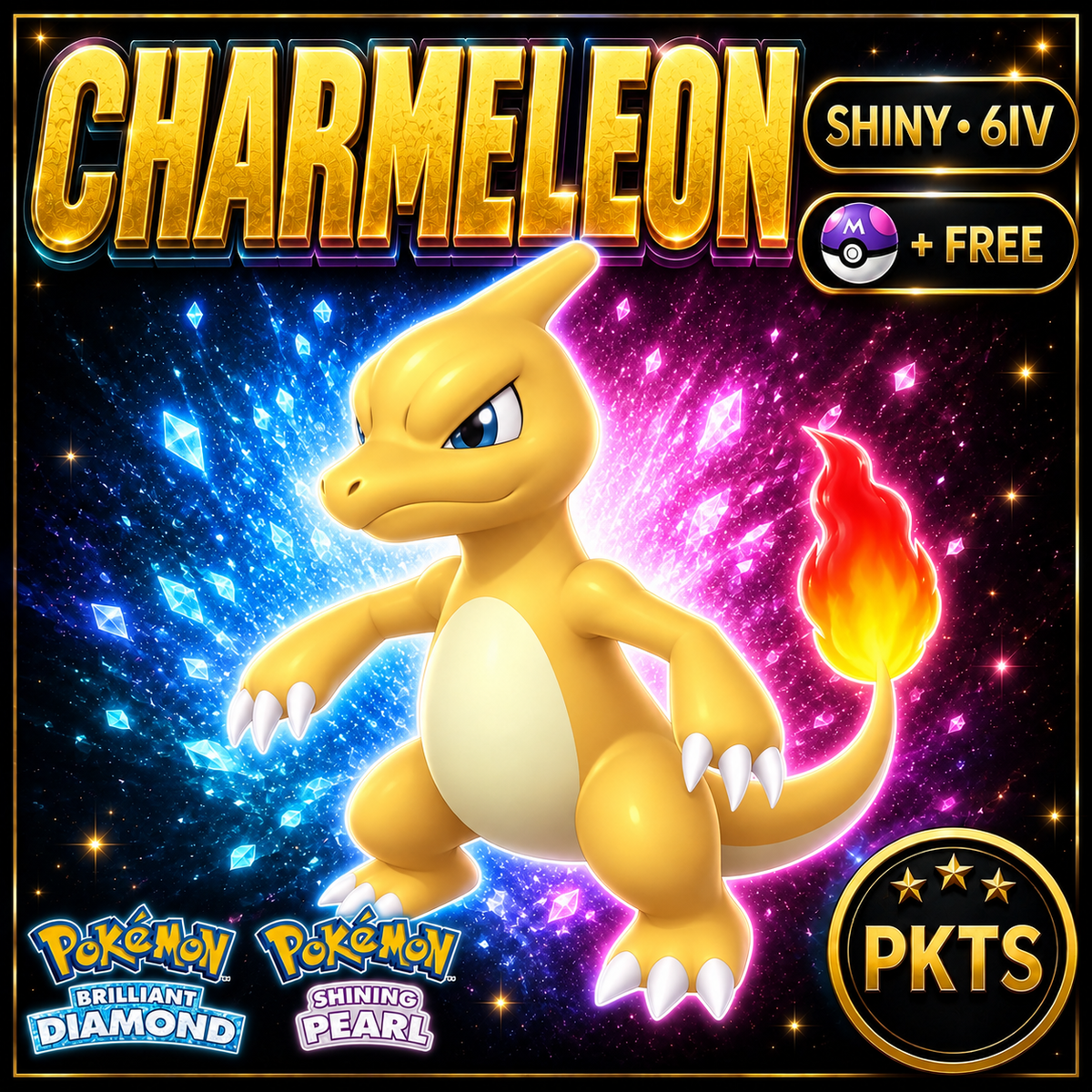 Shiny Charmeleon for Pokémon Brilliant Diamond & Shining Pearl (BDSP), 6IV, PKTS.