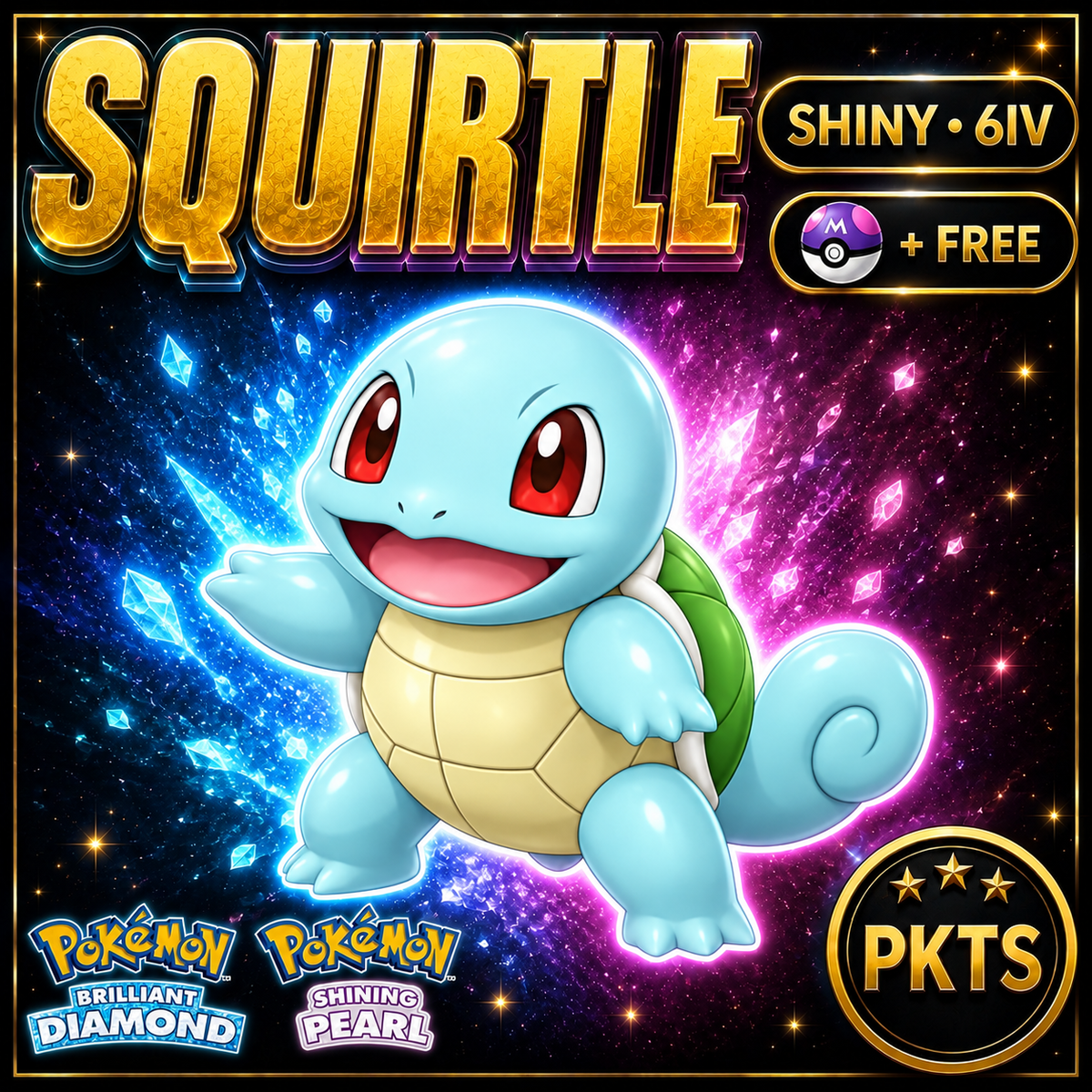 Shiny Squirtle for Pokémon Brilliant Diamond & Shining Pearl (BDSP), 6IV, PKTS.