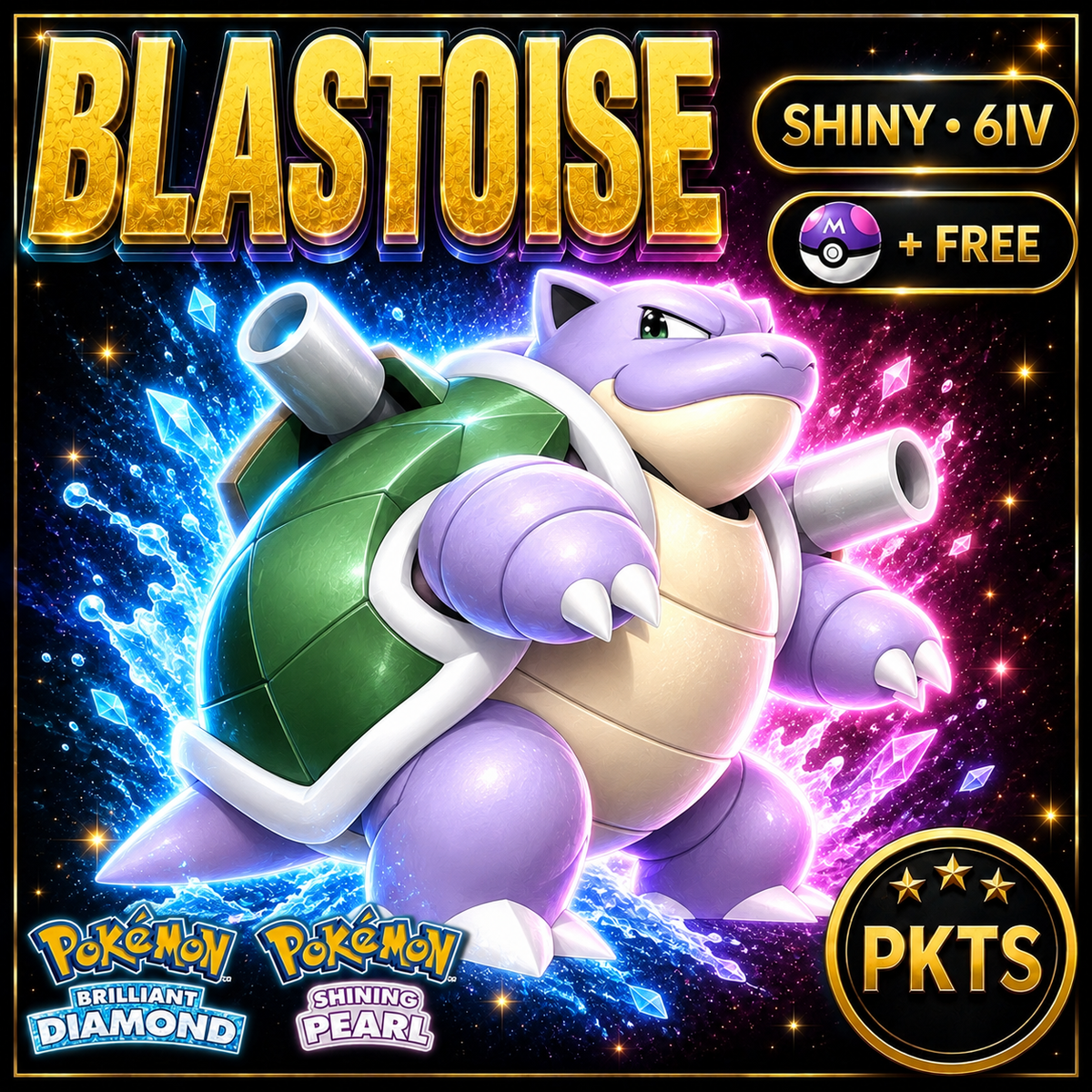 Shiny Blastoise for Pokémon Brilliant Diamond & Shining Pearl (BDSP), 6IV, PKTS.