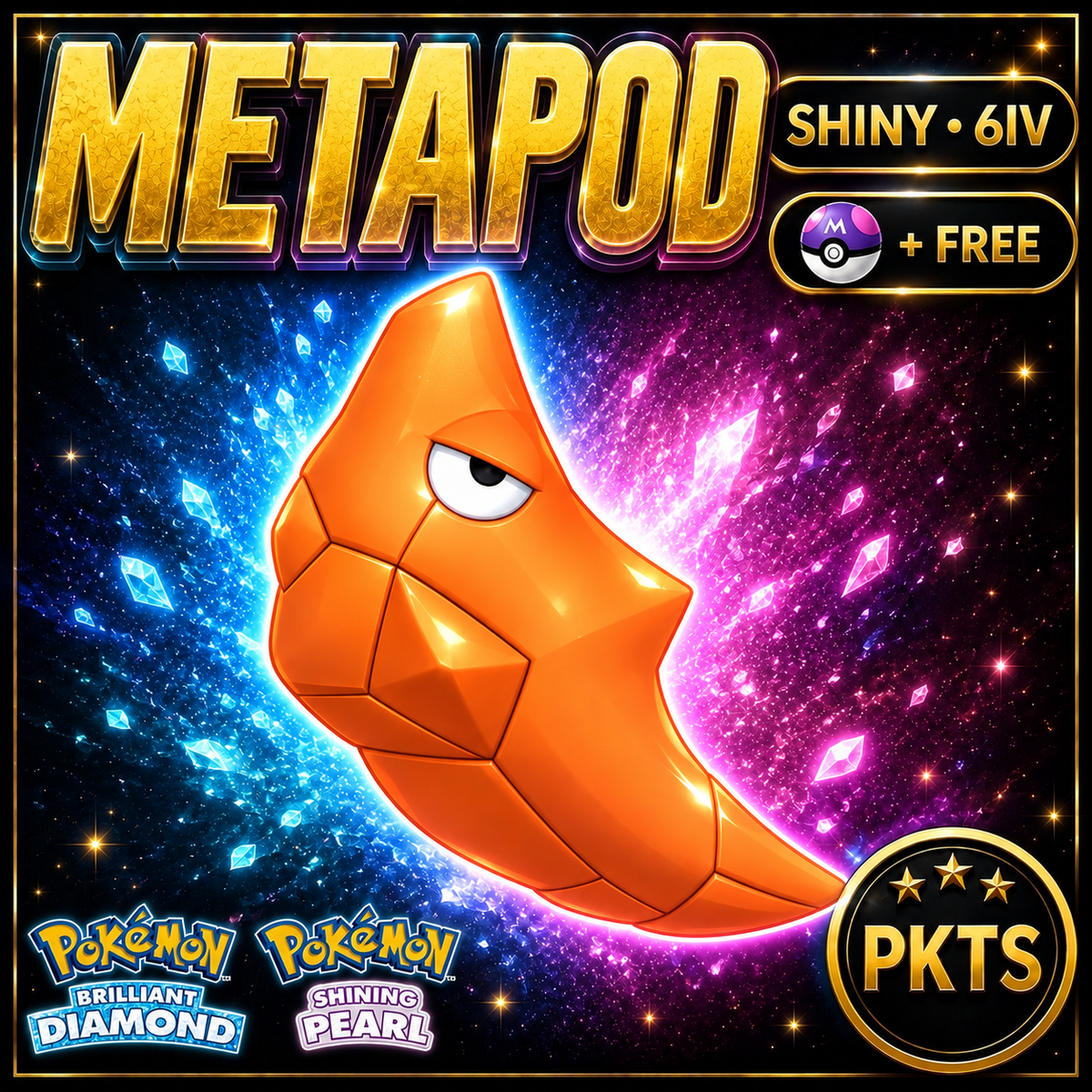Shiny Metapod for Pokémon Brilliant Diamond & Shining Pearl (BDSP), 6IV, PKTS.