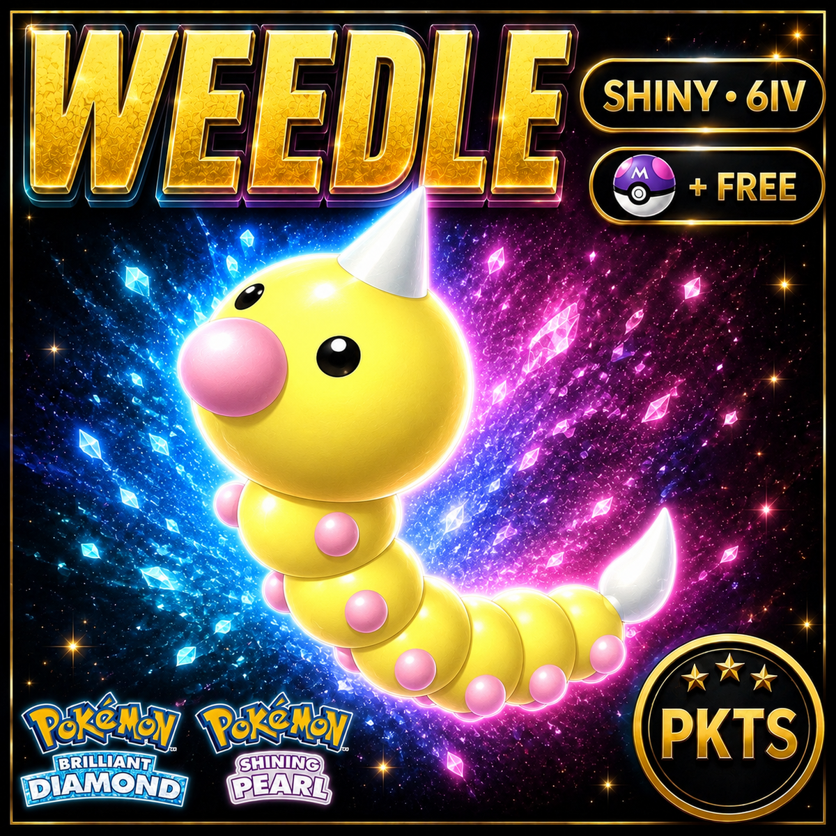 Shiny Weedle for Pokémon Brilliant Diamond & Shining Pearl (BDSP), 6IV, PKTS.